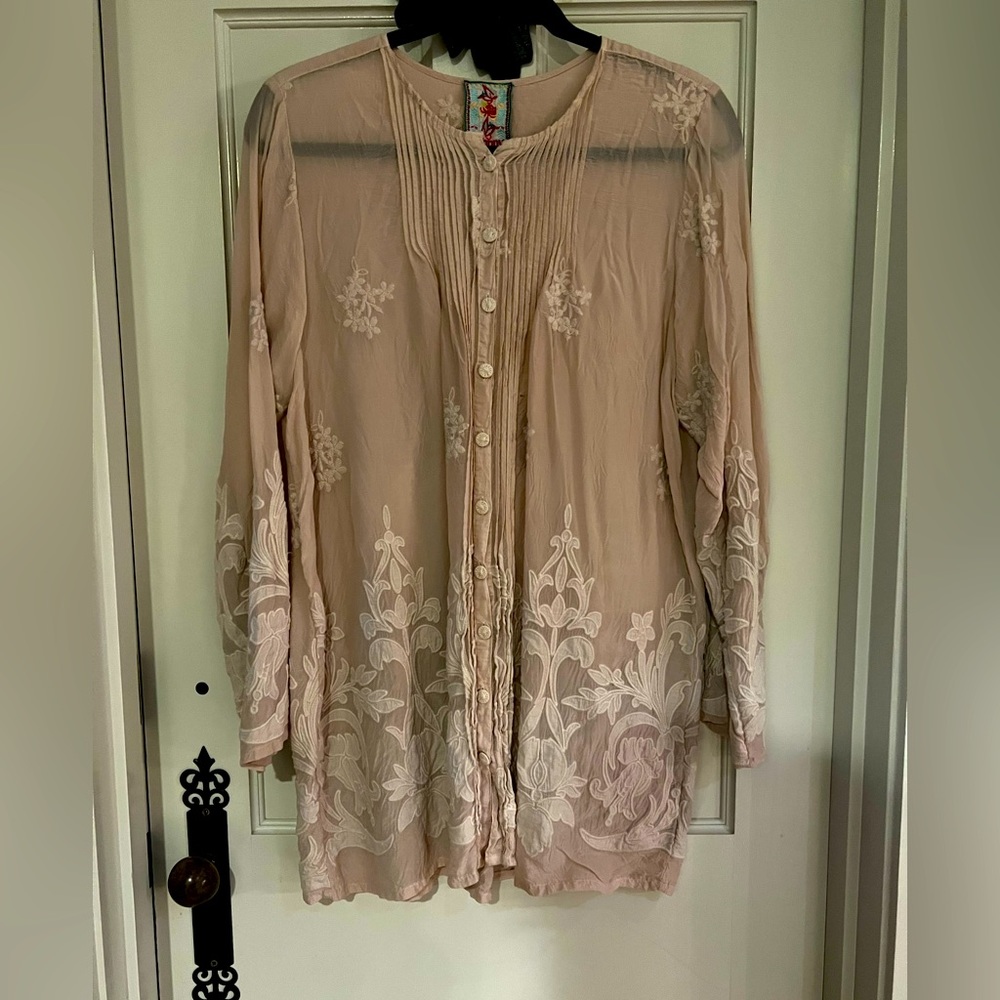 Johnny Was lovely pale pink blouse